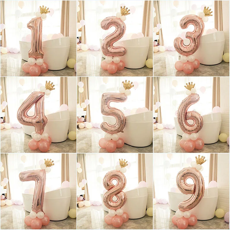 1 комплект, воздушный шар из фольги с цифрами, латексные воздушные шары с короной, для детей, для дня рождения, украшения, баллон для мальчиков и девочек 1, 2, 3, 4, 5, 6, 7, 8, 9 лет