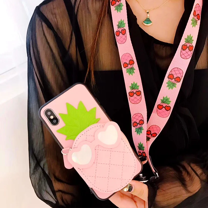 Coin Purse trend Suprem Cute Pineapple Soft Silicone yellow  cover cases for iphone 6 S 6S plus 7 7plus 8 8plus X (18)