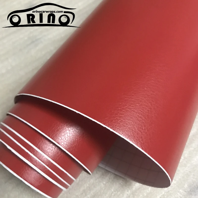*Red Leather Grain Texture Cabinet Vinyl Car Wrap Sticker Decal Film Sheet