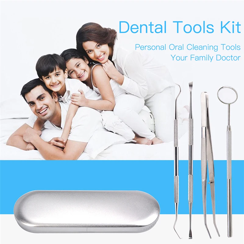 

4PCS/Set Oral Hygiene Tool Kit Tooth Scraper Mirror Scaler Set Plaque Tartar Removing Teeth Whitening Clean Dentist Tool Tweezer