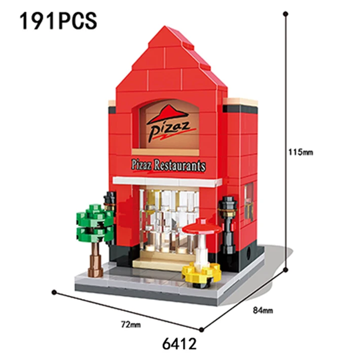 Строительные блоки мини-Модель "улица" магазин городской серии блоки детские фигурки игрушки развивающие кирпичные игрушки для детей рождественские подарки - Цвет: 191PCS Pizza Store