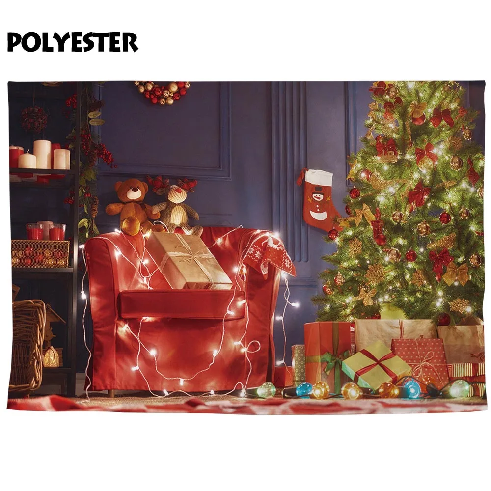 Allenjoy التصوير خلفية عيد الميلاد شجرة ضوء الهدايا خزانة لعبة الدب calssic الداخل الخيال photographuc خلفية