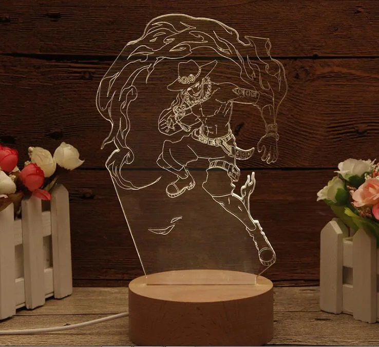 One Piece Action Figure ACE 3D Led Table Lamp Night Light Colorful Acrylic USB LED Lighting