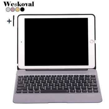 

For iPad Air 2 Wireless Bluetooth Keyboard Case For iPad Air 2 Aluminum Alloy Tablet Flip Stand Cover For iPad Air 2 +Stylus