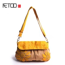 AETOO из чистой кожи с парусиновой японской плеча сумка-мессенджер моды цветочный узор Sen Отдел Женская посылка