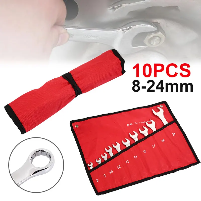 

Silver Chrome Vanadium Steel Combination Wrench Set DIY Double-End Portable Practical Durable Tool