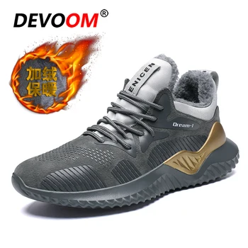 

Fashion Black Sneakers Men Shoe Trainers Men 2018 Winter Men's Shoes Fur Nubuck Cotton Fabric Mans Leather Shoes Plus Size 46