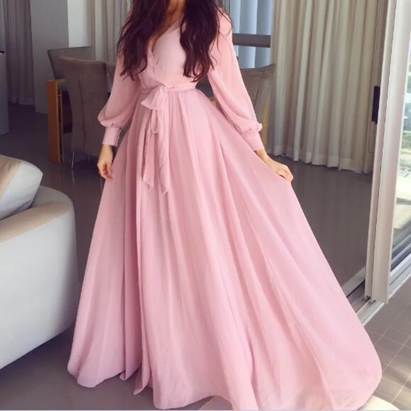 pink chiffon dress with sleeves