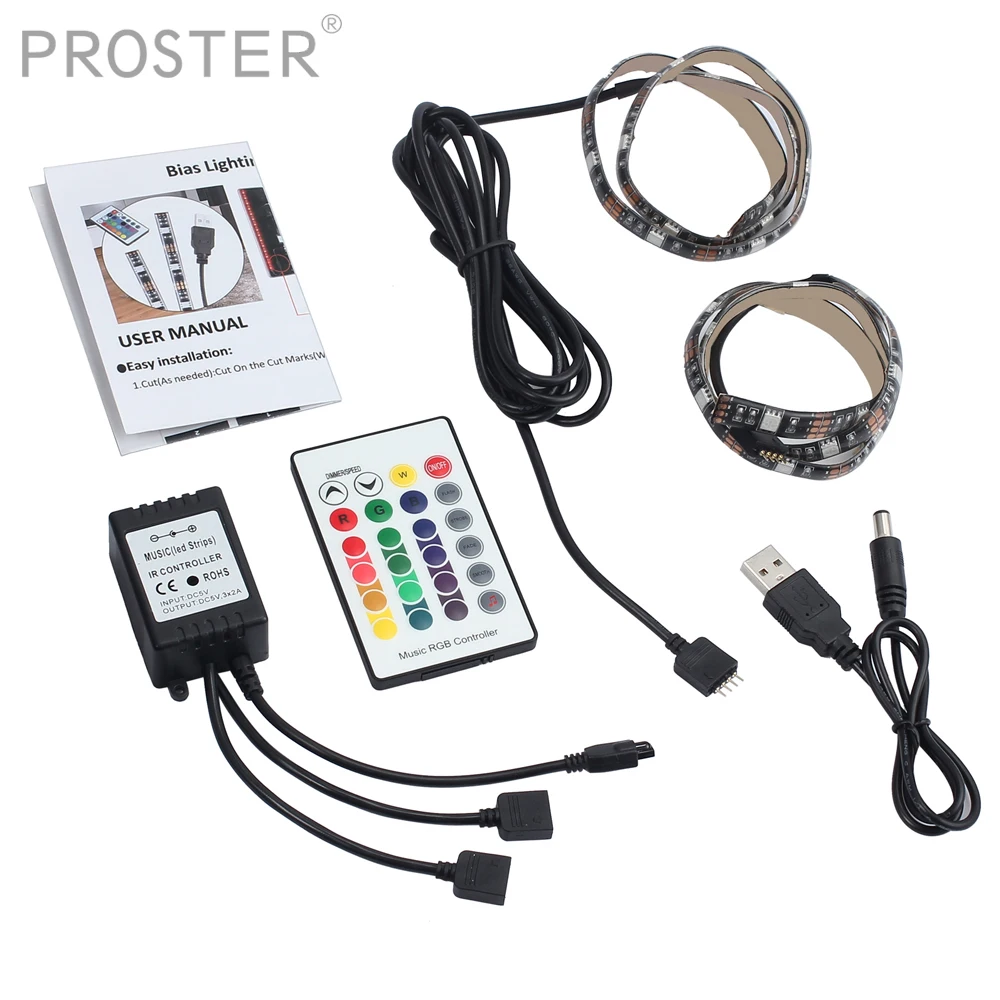Proster 2 шт. для музыкального пульта дистанционного управления USB TV подсветка RGB