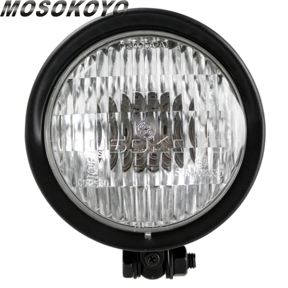 

Black Custom 4.5" Headlight EMARK Head Lamp DRL H4 12V 60/55W Hi/Lo Beam for Harley XS650 Cafe Racer Honda Chopper