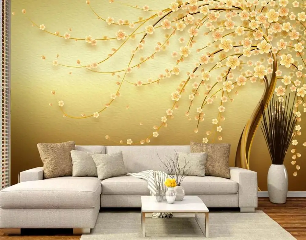 カスタム3d壁画壁紙ゴールドダイヤモンドジュエリー花金持ち木家系背景の壁の装飾絵画 Aliexpress Home Improvement