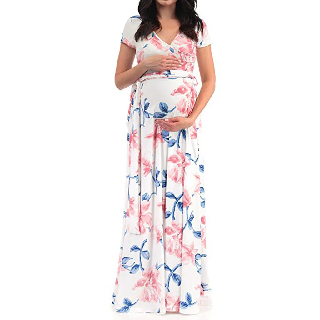Платья для беременных Для женщин беременных для грудного вскармливания Sexy цветочные короткие Sleeve2019 Новое поступление платье ropa premama embarazadas - Цвет: Белый