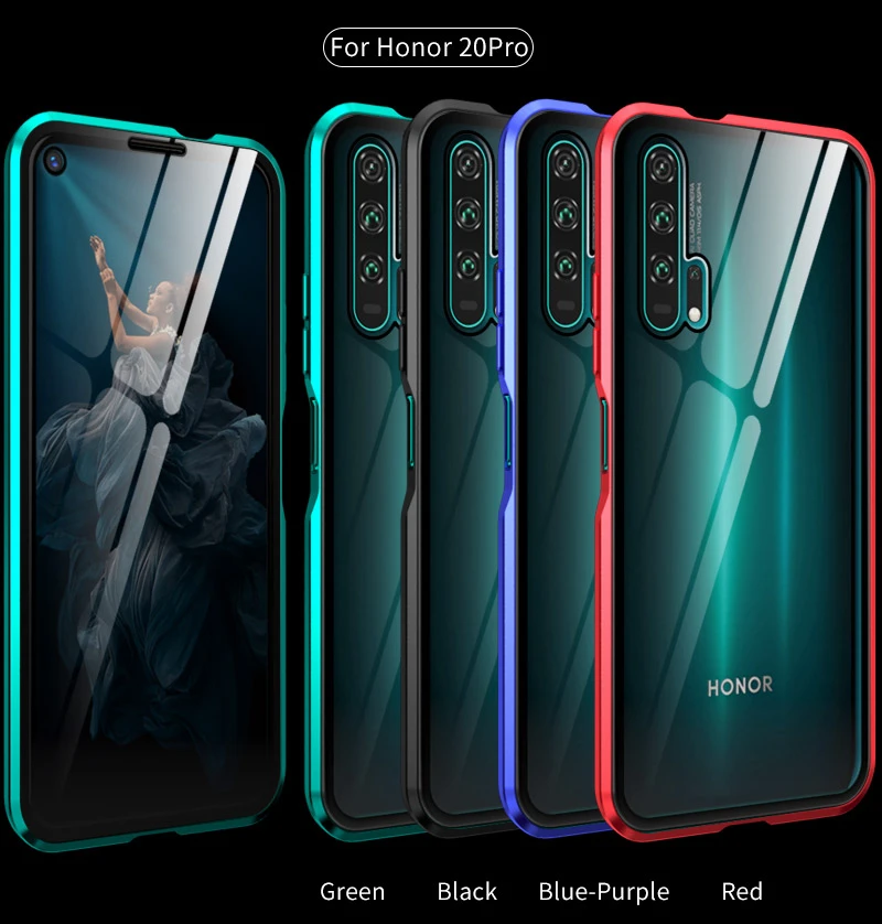 Двухсторонний чехол из закаленного стекла 360 для huawei Honor 20 Pro, магнитный металлический корпус, стеклянная крышка Honor20 Pro, чехол s On