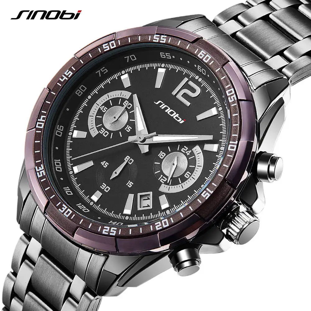 Preise SINOBI Chronograph Klassische Luxury Business Männer Uhr Voller Stahl Quarz Uhren Männer Uhr Stunde Armee Military Armbanduhr Freies Schiff