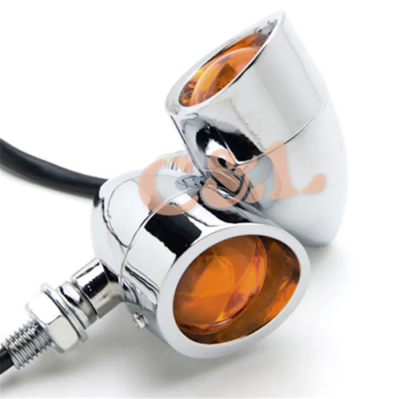 

NEW Chrome Metal Motorcycle Bullet Turn Signal Amber Bulb Cruiser Chopper Custom Light Fits For Harley Bobber Chopper Custom