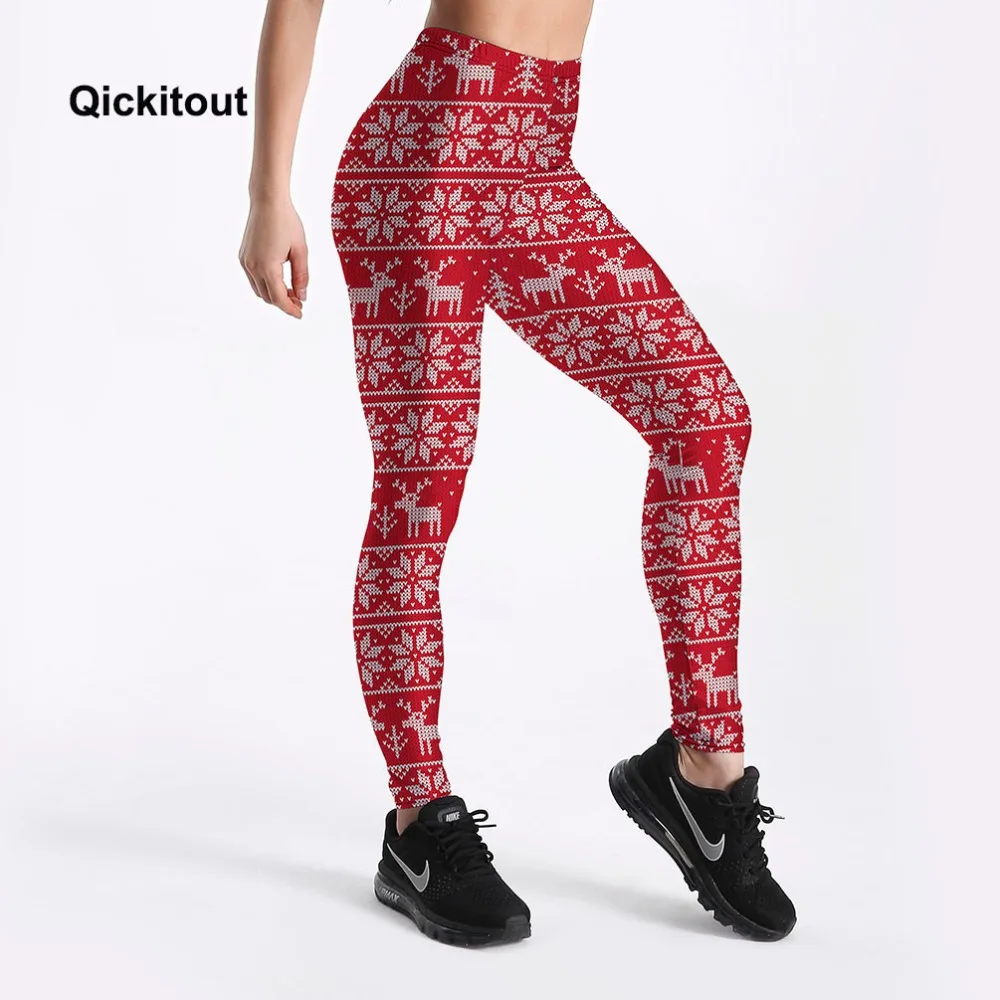 

Qickitout Leggings Happy Festival Women's Red Cute Animal Elk With White Dot Leggings Digital Print Pants Trousers wholesales