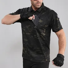 Камуфляжная быстросохнущая тактическая футболка для мужчин, летняя футболка с коротким рукавом и отворотом для физической подготовки, военная одежда, армейская футболка с вентилятором