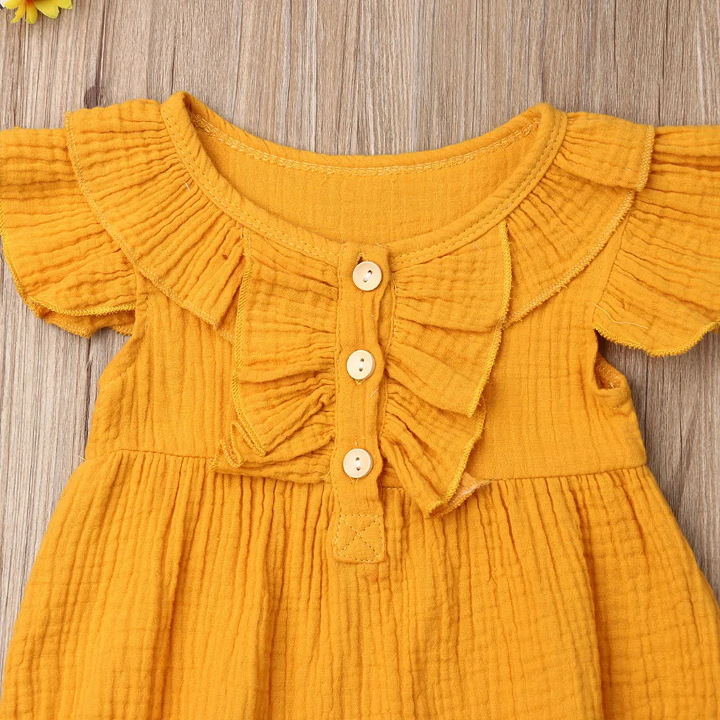 Summer Infant Baby Boys&Girls Fly Sleeve Ruffles Solid Romper Jumpsuit Clothes bebek tulum baby jumpsuit linen baby clothes