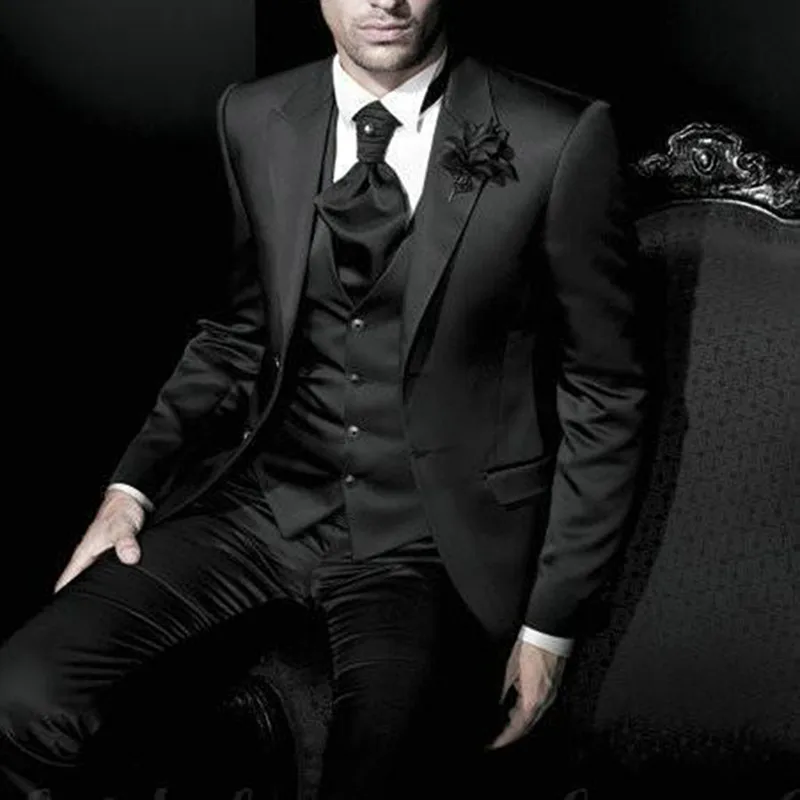 

Two Buttons Black Groom Tuxedos costume homme 2017 best Man Suits Wedding Mens suits Groomsmen Prom men Suit (Jacket+Pants+Vest)