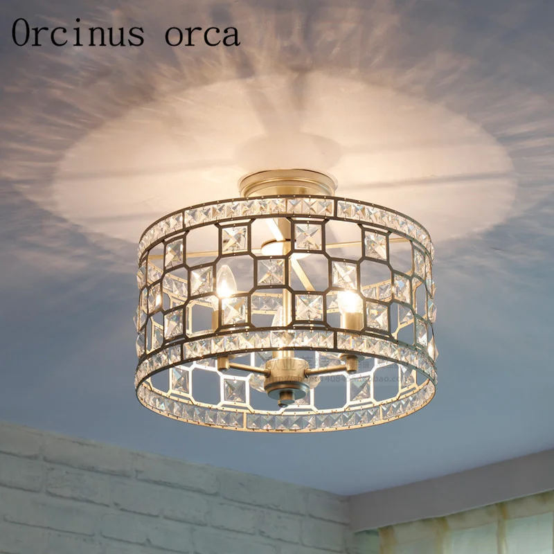 

American style crystal ceiling lamp dining room bedroom entrance corridor French circular LED ceiling lamp free shipping
