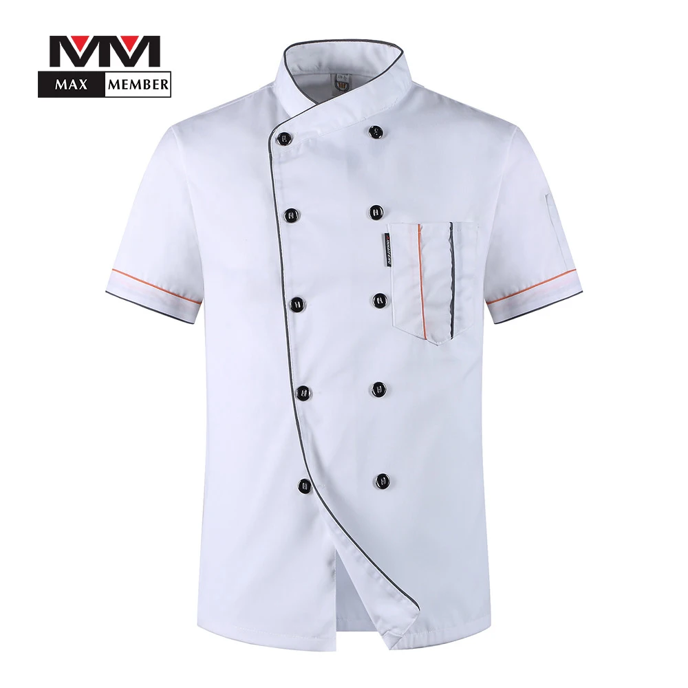 

Men Oblique Collar Solid Summer Breathable 10 Buttons Short Sleeve T-shirt Chef Work Uniforms Jacket Kitchen Clothes M-3XL