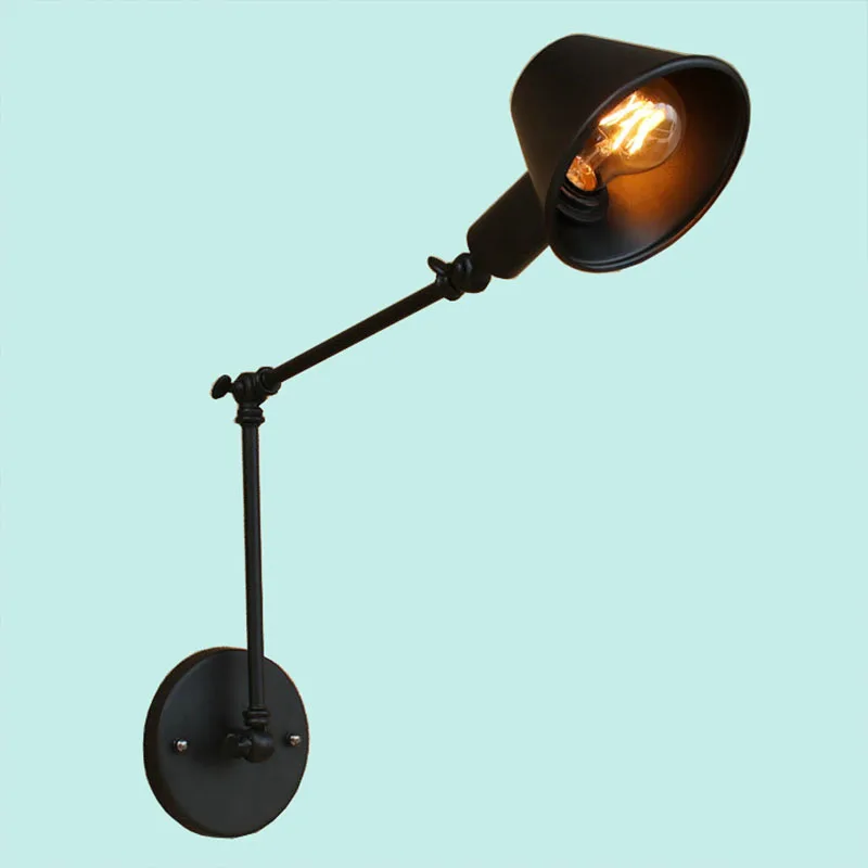 Loft retro Matte Black iron shade adjustable swing arm reading wall lamps e27 led 85-265V Lights for workroom bedroom bar cafe | Освещение