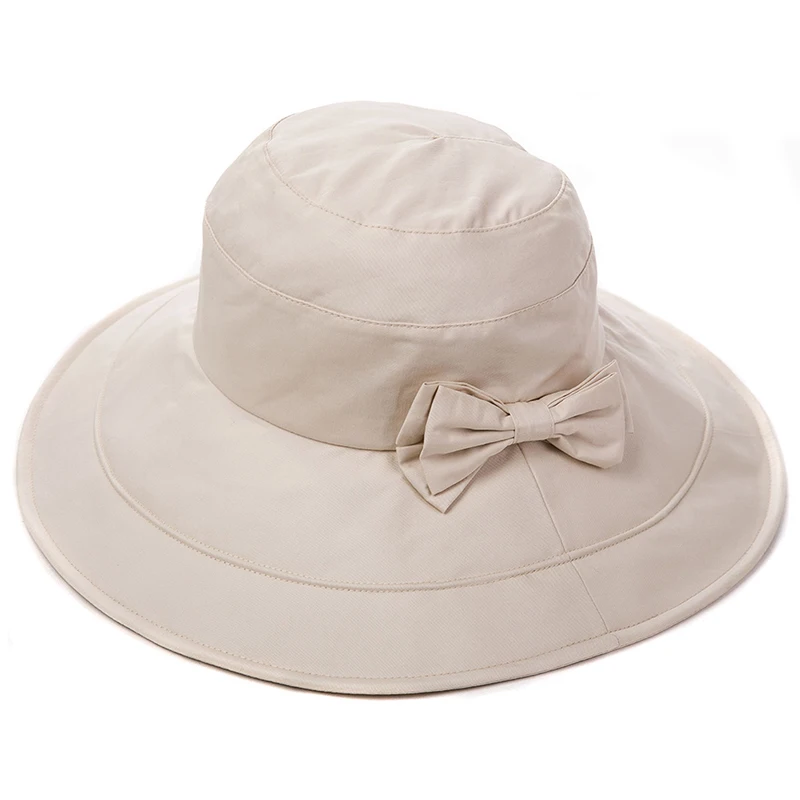 Fancet летняя шляпа с широкими с полями, солнце Шапки для Для женщин UPF50+ УФ складной складывающийся со съемным бантом Регулируемый Boonie ковша Шапки 69038 - Цвет: Beige