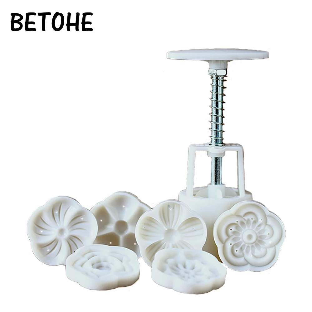 BETOHE 50 г 3D Роза цветы Mooncake форма 1 баррель + 6 штампов набор ручного давления помадка