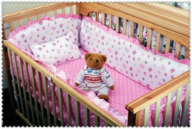 

Promotion! 6PCS Baby Crib Bedding Set ,crib sets,kit Boy Cot set Applique Embroiderey (bumper+sheet+pillow cover)