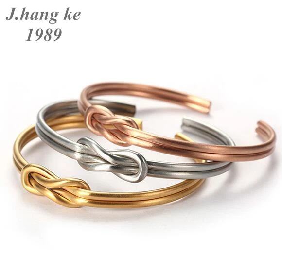 

J.K Brand Men knot cuffs open gold silver bracelet simple two-line twisted rope knot bracelet For ladies men's jewelry