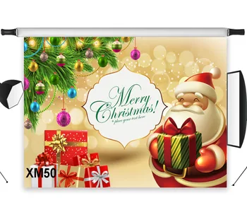

LB Polyester & Vinyl Christmas Tree Santa Claus Gifts Golden Shining Polka Dots Photography Photo Background Studio Backdrop