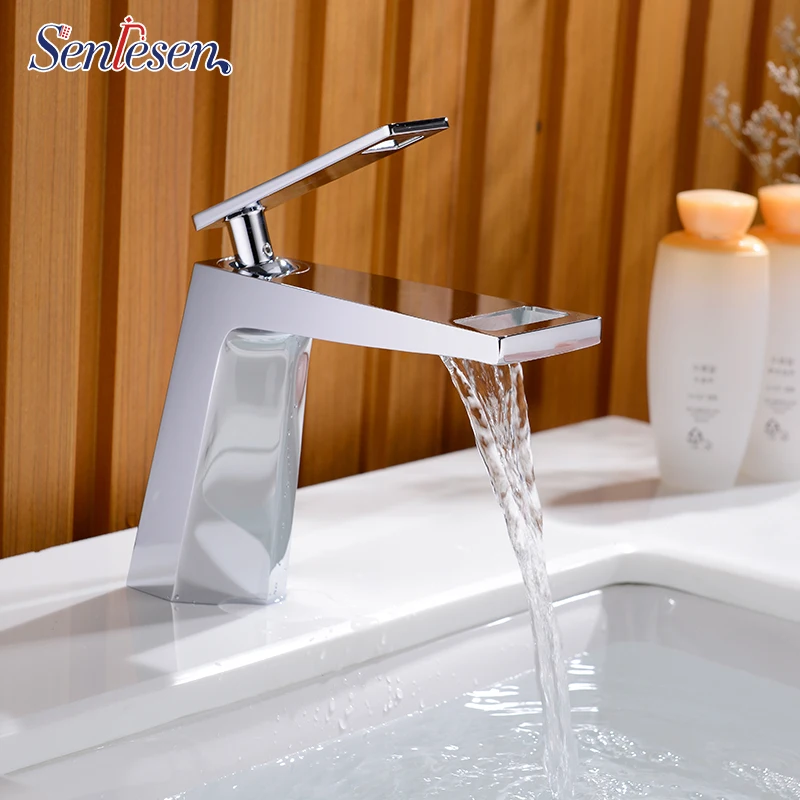 

Senlesen Basin Faucet Deck Mount Waterfall Single Handle Ceramic Valve Hot and Cold Water Mixer Tap For Bathroom Sink Faucet