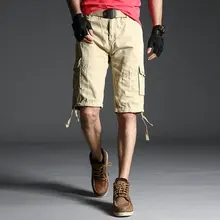 Летние мужские s карго хлопковые шорты в повседневном стиле до колена Мужские Шорты однотонные мульти-карманы Бермуды для пляжа мужские шорты