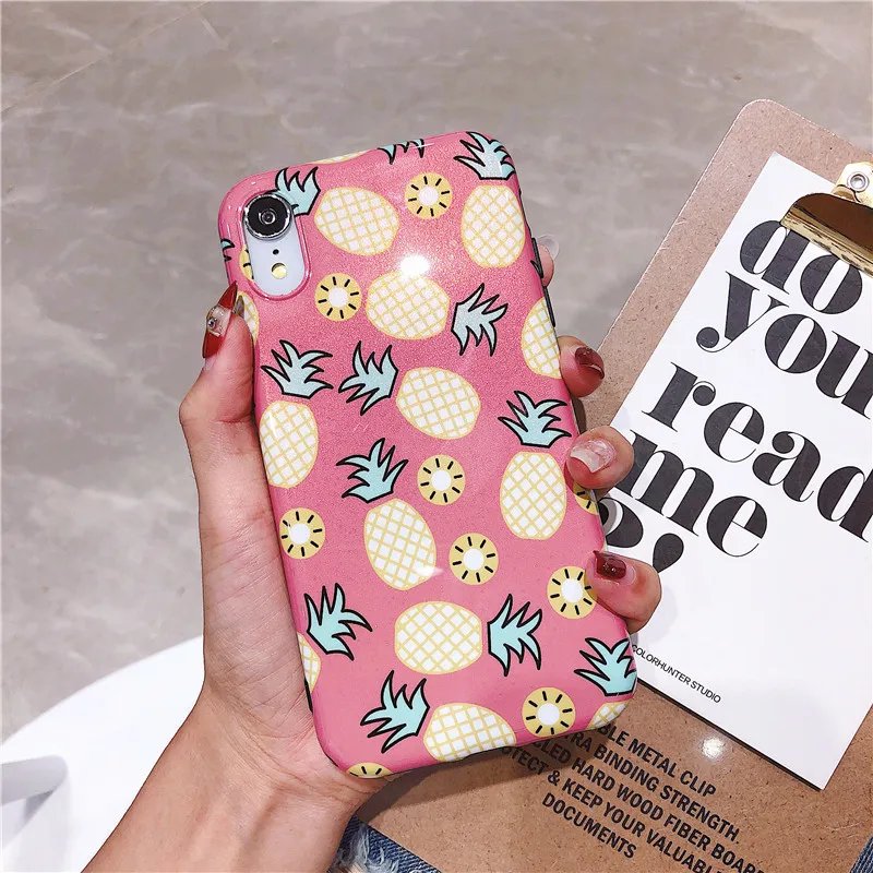 

100PCS Cartoon Pineapple Phone Case For iphone X XS MAX XR Case Fashion IMD Cases Cute tpu Back Cover For iphone 6 6S 7 Plus