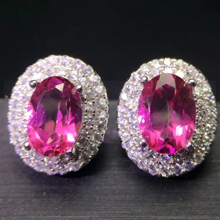 Pink topaz stud earring Free shipping Real and natural topaz 925 sterling silver Fine jewelry