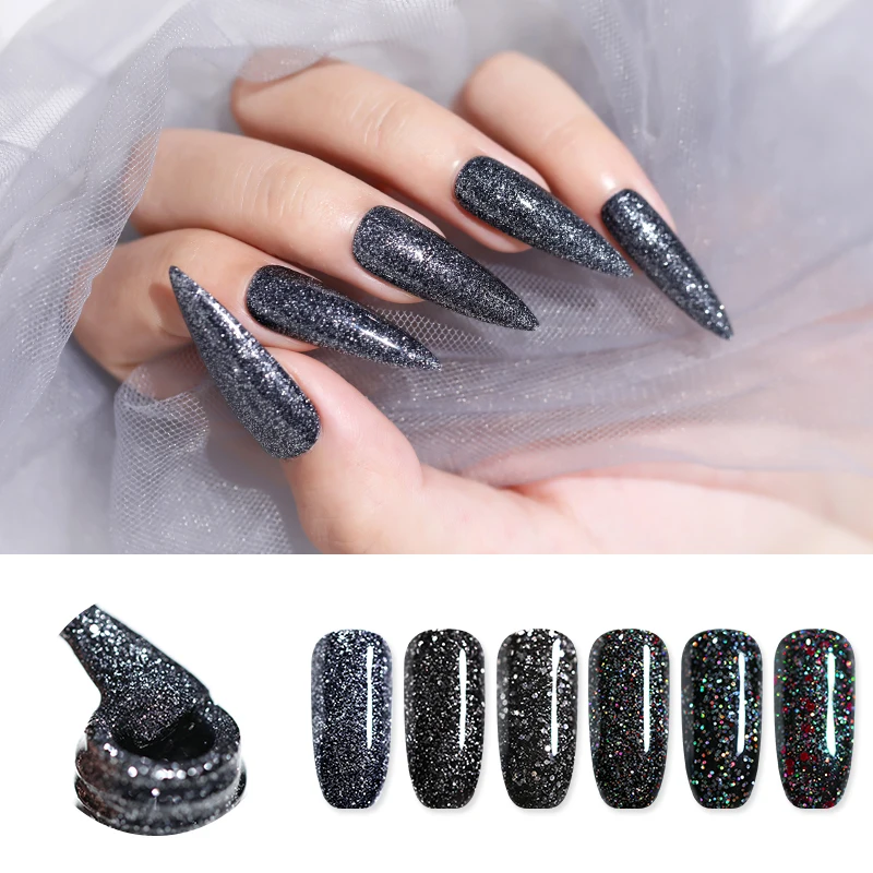  UR SUGAR 7.5ml Black Diamond UV Gel Nail Polish Holographic Shining Glitter Sequins Soak Off Nail A