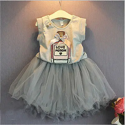 

Baby Kid Girls Summer Vest Tops Tutu Tulle Dress Pageant Party Outfits 2-7Y