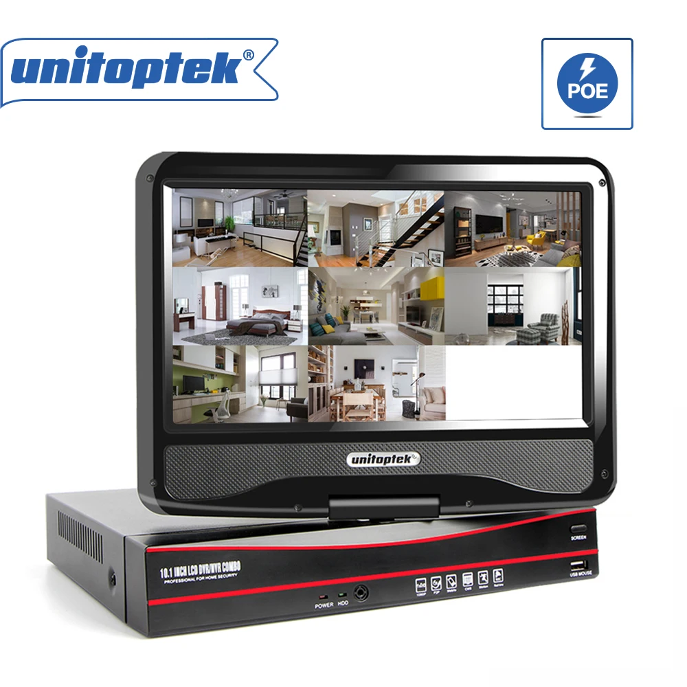 

8CH 1080P 48V POE NVR 10.1" LCD Monitor Screen 802.3af XMEYE P2P ONVIF 8 Channel Network Video Recorder For 1080P POE IP Camera