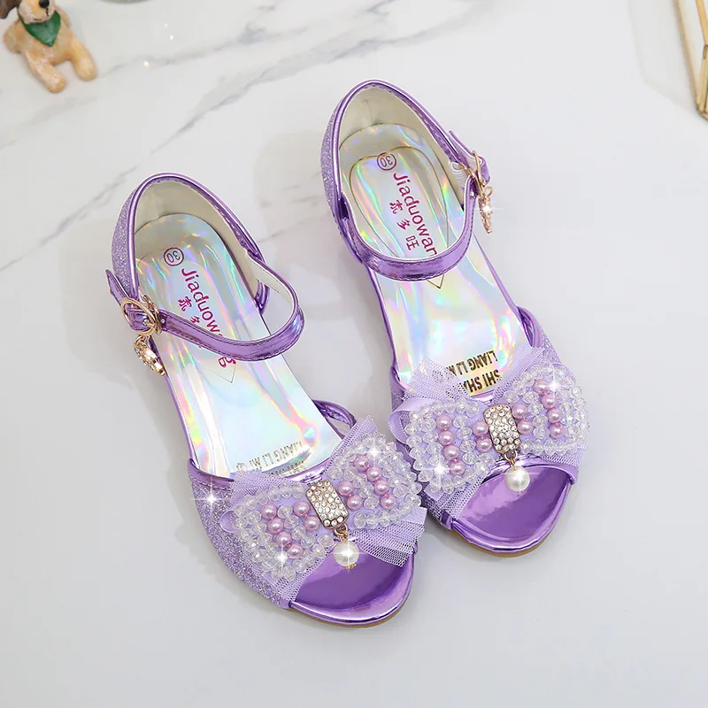 Princess Style Party Shoes Children Sandals Girls Glitter Wedding Crystal High Heel Shoes Open Toe Kids Sandals for Girl CSH819