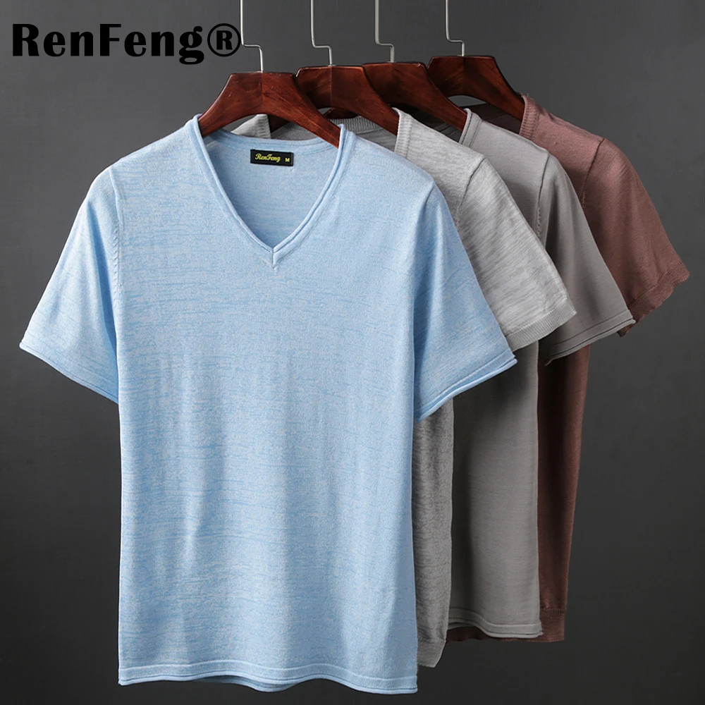 Pack of 2 Autumn Streetwear T-shirts 2018 Mens Sweater Men V-neck T Shirt Slim Fit Pullover Sueter Hombre Knitwear Pull Gray Blue (3)