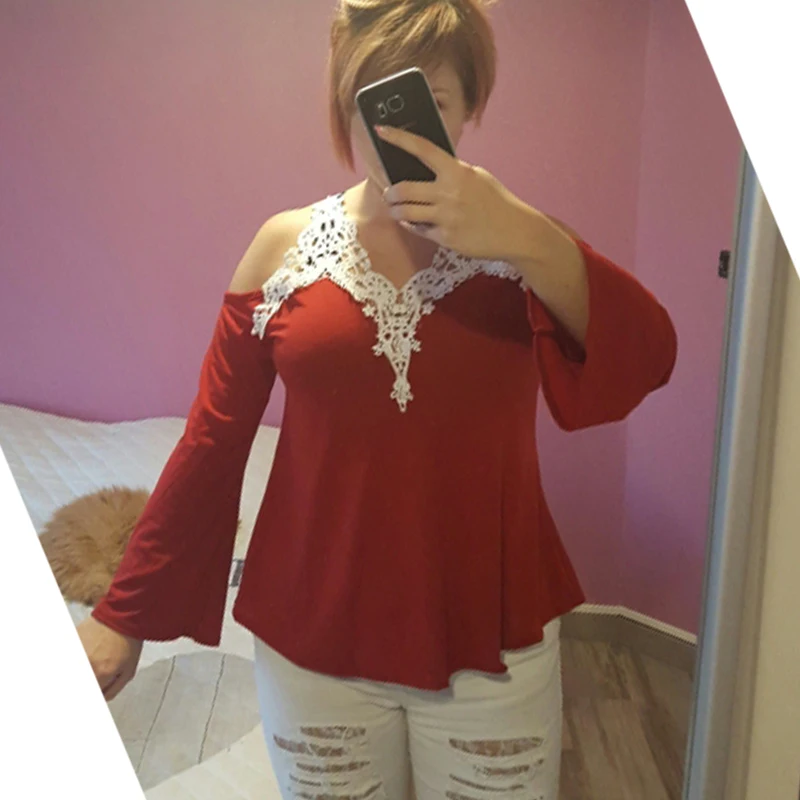 red cold shoulder top plus size