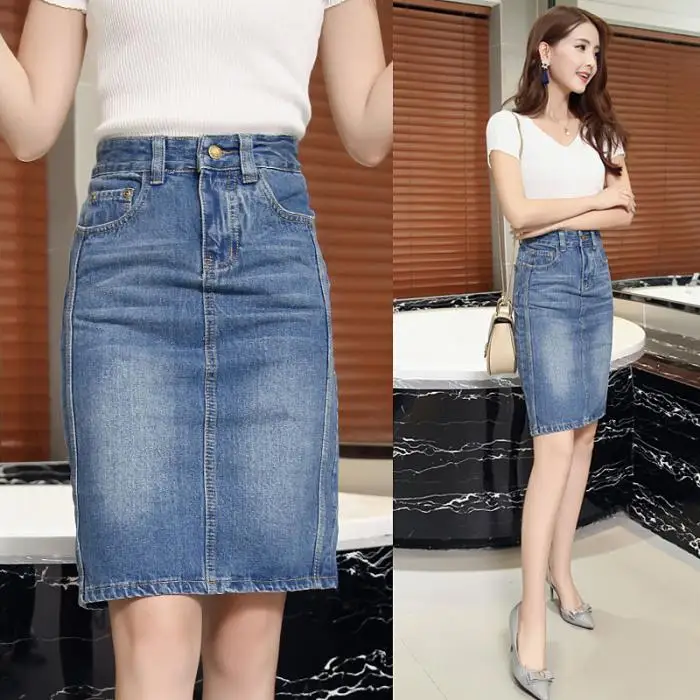Женская джинсовая юбка-карандаш, стрейчевая облегающая юбка миди FDC99