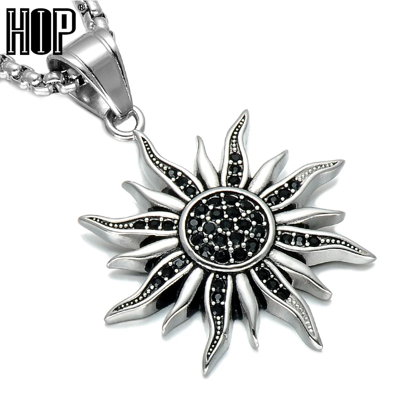 

HIP Biker Filled Full Rhinestone Sun Men Necklaces Punk Rock Vintage Stainless Steel Pendant & Necklace Jewelry
