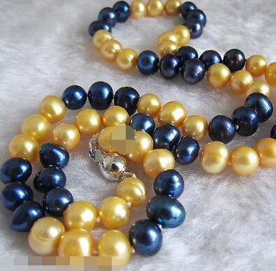 

0804 Multi Color Golden Navy Freshwater Pearl Necklace