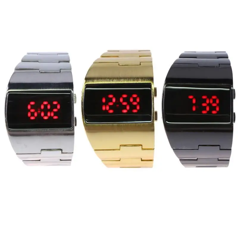 

LED Display Digital Wristwatches Alloy Band Men Business Watches Sport Backlight Wrist Watch