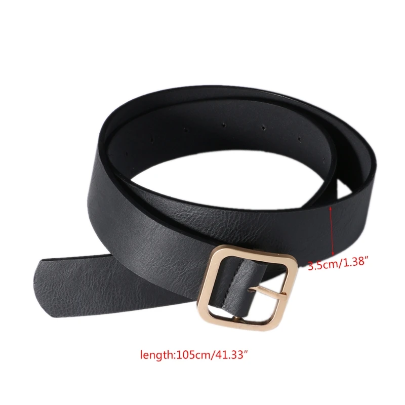 

Black Waist Belt Square Buckle Faux Leather Women Luxury Dress Pants Decorative Wide Strap