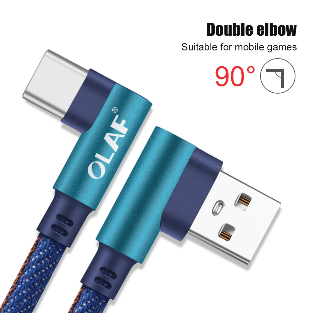 OLAF 2m USB Type C 90 Degree Fast Charging usb c cable Type-c data Cord Charger usb-c For Samsung S8 S9 Note 9 8 Xiaomi mi8 mi6 type of charger for android