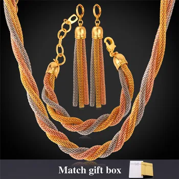 

Women Chain Necklace Bracelet Earrings Set Gold/Rose Gold Color 8MM Sets For Women Wholesale Jewelry NEH870