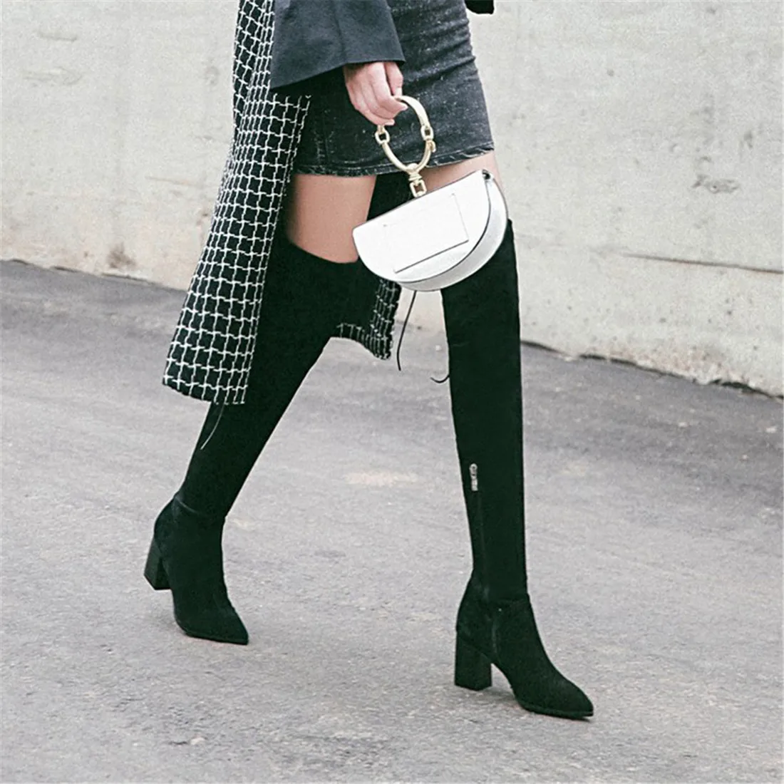 

SARAIRIS plus size 33-43 zip up chunky heels Over The Knee Boots Woman Shoes add fur warm winter boots female shoes woman