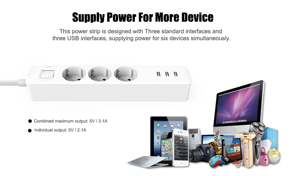 Xiaomi Mi Power Strip 3 USB EU Plug Sockets description image 2